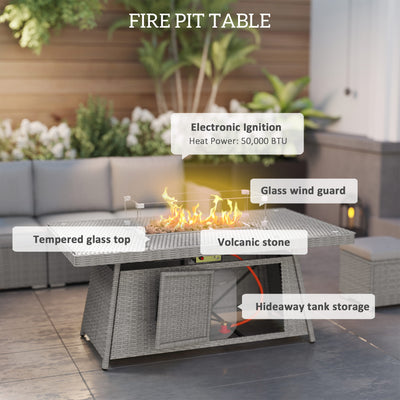 Outsunny Seven-Piece Firepit Table Rattan Sofa Set - Grey 