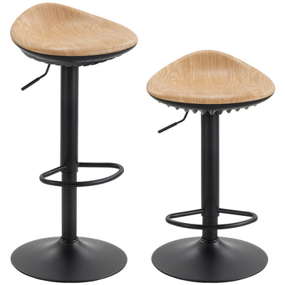 HOMCOM Set of 2 Barstools PU Leather Kitchen Stools with Saddle Seat Height Adjustable Swivel Kitchen Chairs with Footrest Oak 