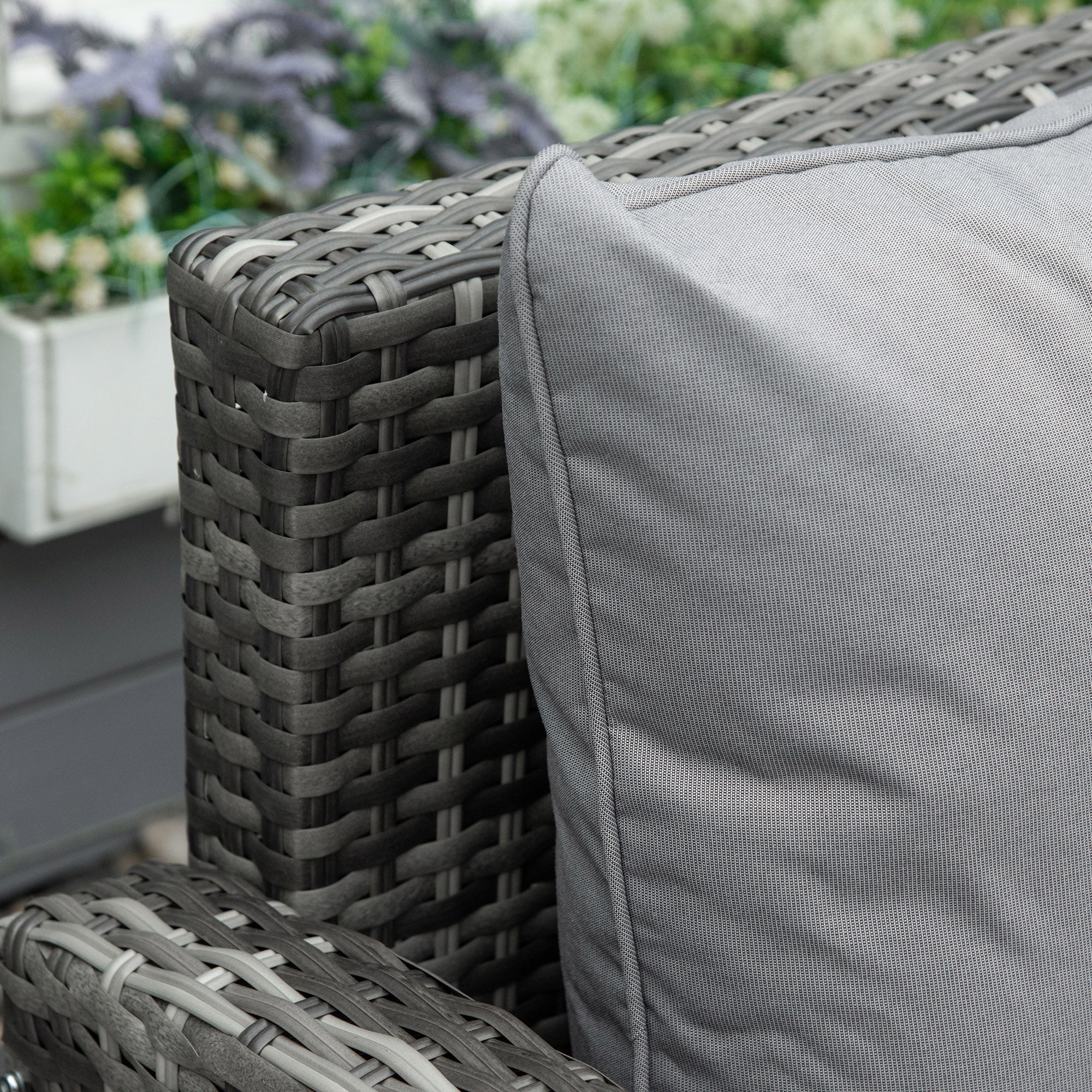 Outsunny 3 PCS PE Rattan Corner Dining Set Outdoor Garden Patio Sofa Table Furniture Set w/ Cushions Grey 