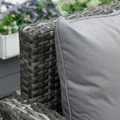 Outsunny 3 PCS PE Rattan Corner Dining Set Outdoor Garden Patio Sofa Table Furniture Set w/ Cushions Grey 