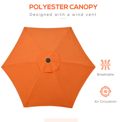 Outsunny 2m Garden Parasol Umbrella, Outdoor Sun Shade with 6 Sturdy Ribs for Balcony, Bench, Garden, Orange 