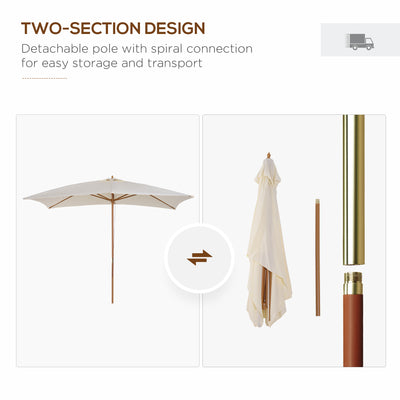 Outsunny 2 x 3m Wooden Garden Parasol Umbrella Outdoor Sun Shade Canopy, Cream White 