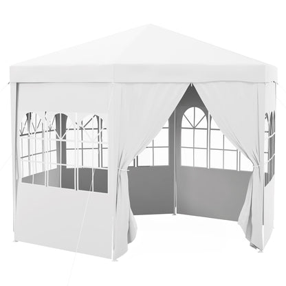 Outsunny 4 m Party Tent Wedding Gazebo Outdoor Waterproof PE Canopy Shade with 6 Removable Side Walls