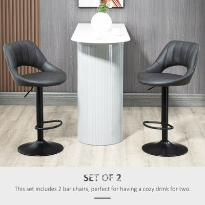 HOMCOM Bar Stools Set of 2, Swivel Counter Height Barstools with Back, Adjustable PU Leather Bar Chairs, Modern Armless Kitchen Island Stool, Dark Grey 
