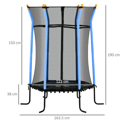 HOMCOM Kids Trampoline Mini Bouncer with Enclosure Safety Net For Ages 3-10 Years - Blue 