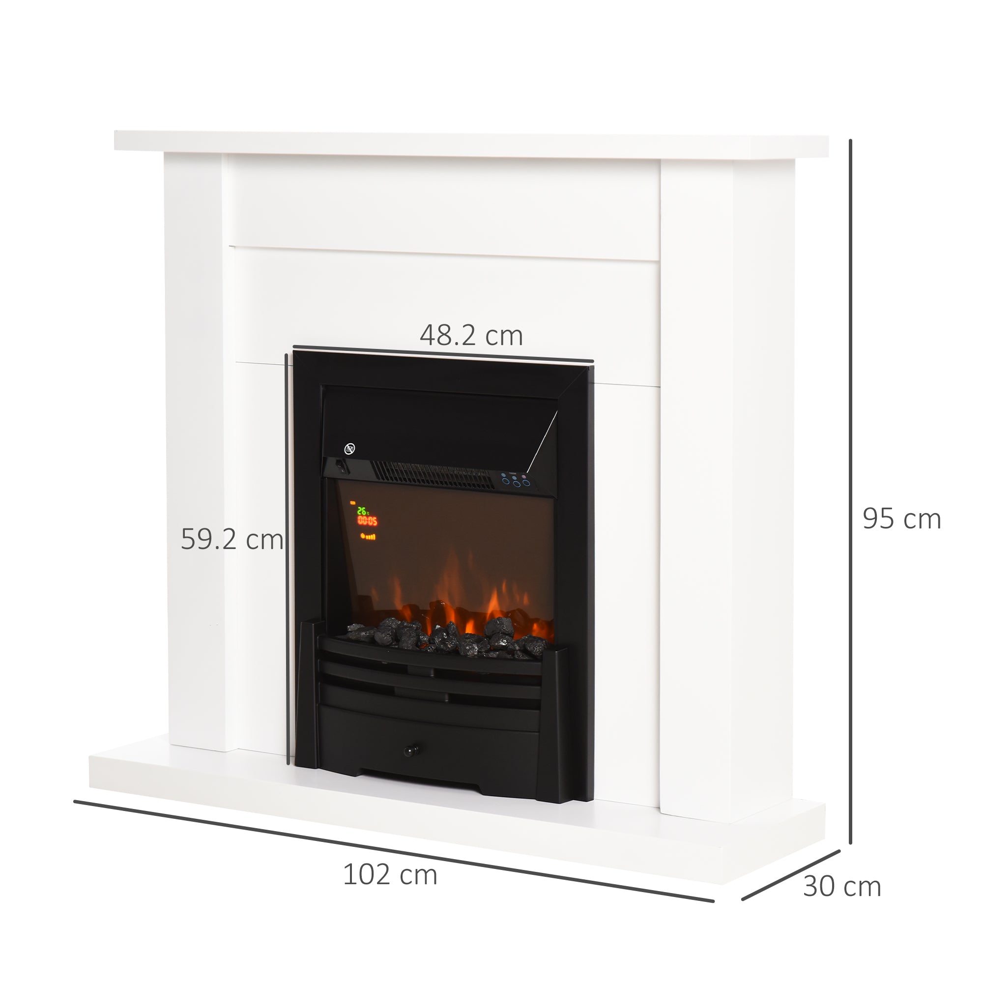 HOMCOM Electric Firplace Suites & Mantelpiece w/LED Flames Remote Marble Stone Modern Curved Surround Intelligent Safe Tempered Glass Adjustable Thermal 1000W/2000W 