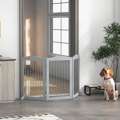 PawHut Foldable Dog Gate, Freestanding Pet Gate, with Two Support Feet, for Staircases, Hallways, Doorways - Grey 