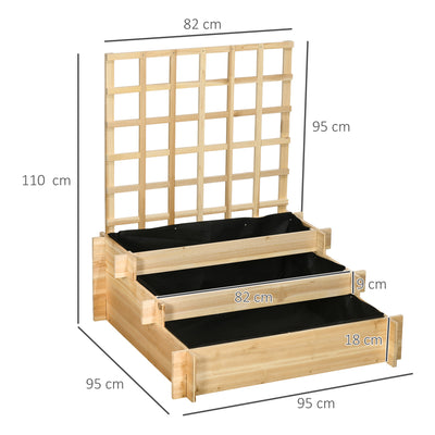 Outsunny 3 Tier Garden Planters with Trellis for Vine Climbing, Wooden Raised Beds, 95x95x110cm, Natural Tone 