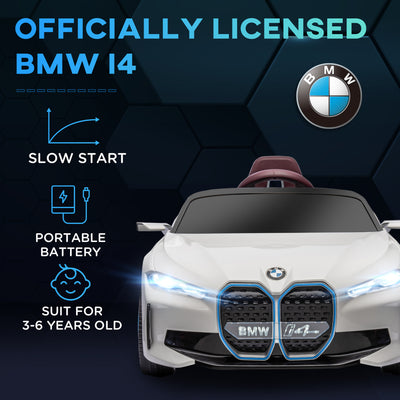 HOMCOM BMW i4 Licensed 12V Kids Electric Ride-On Car, White, red and light blue 