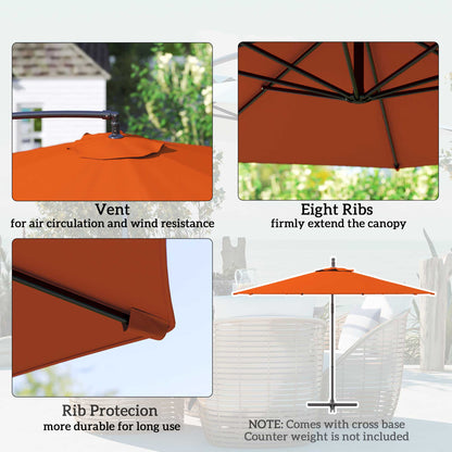 Outsunny 2.45m Overhanging Cantilever Parasol, with Cross Base - Orange 