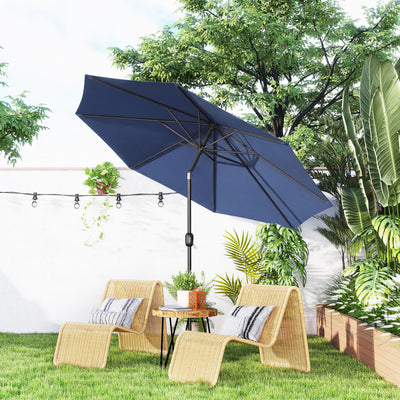 Outsunny 3 m Garden Parasol Umbrellas, Outdoor Sun Shade with 8 Ribs, Tilt and Crank Handle, Navy Blue 