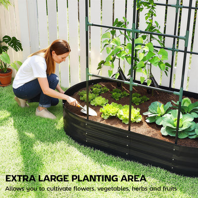 Outsunny Galvanised Raised Garden Bed with Arched Trellis, 5 x 3 x 6ft Metal Raised Bed for Garden with Open Bottom, Dark Grey 