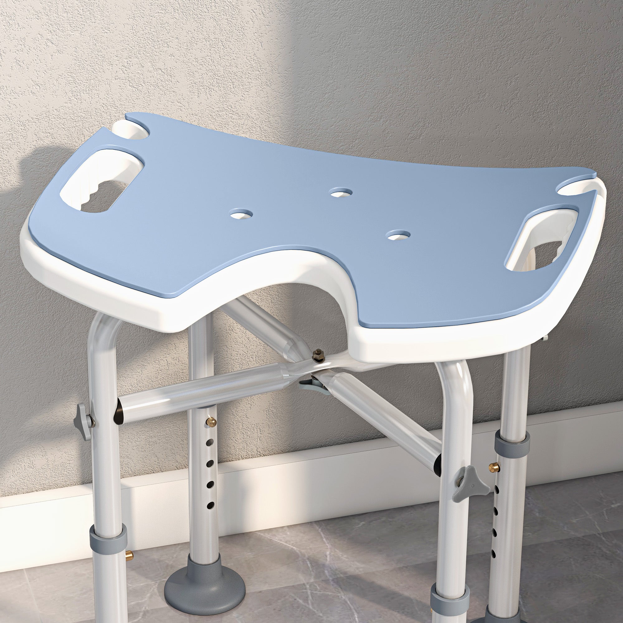 HOMCOM 39-51.5cm 'U' Seat Padded Shower Stool - Light Blue 