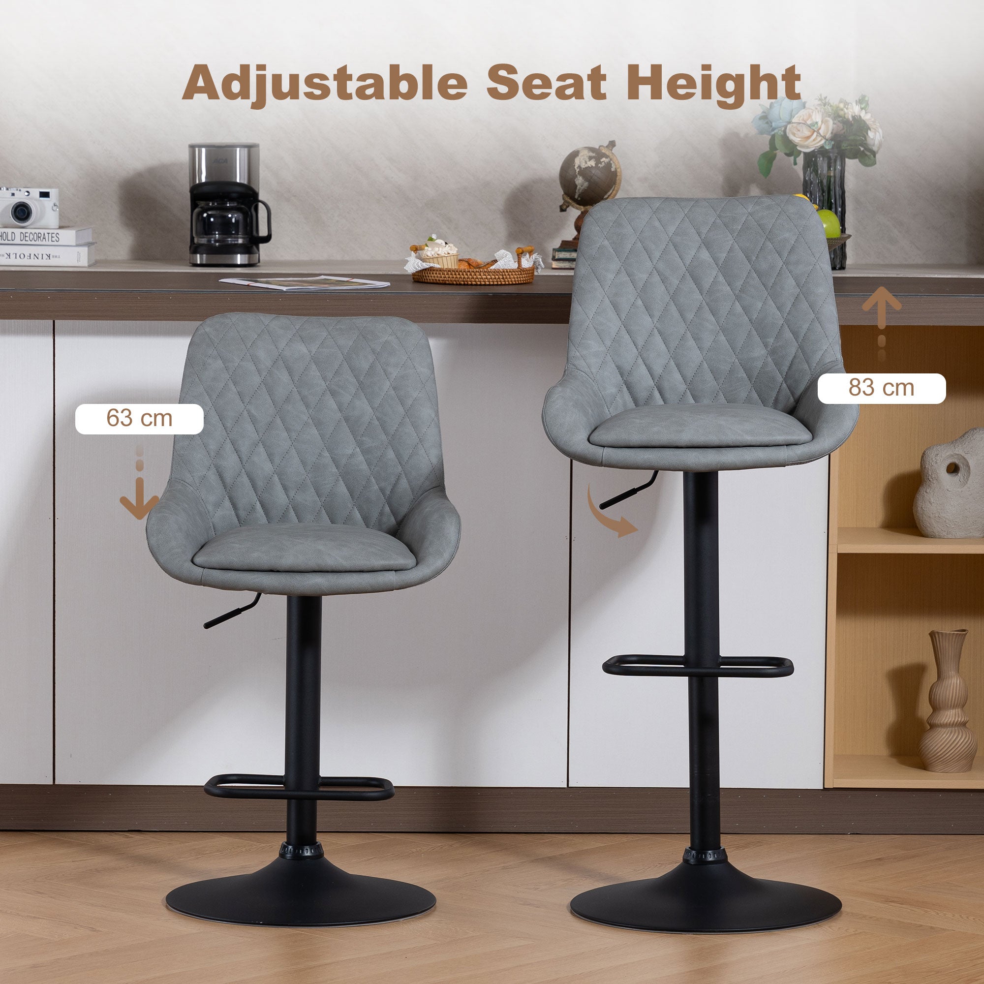 HOMCOM Set of Two Faux Leather Retro Bar Stools - Light Grey 