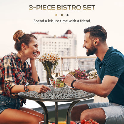 Outsunny 3 Piece Garden Bistro Set Aluminium Outdoor Furniture Set for 2 Patio Chairs and Table with Umbrella Hole Bronze Tone 
