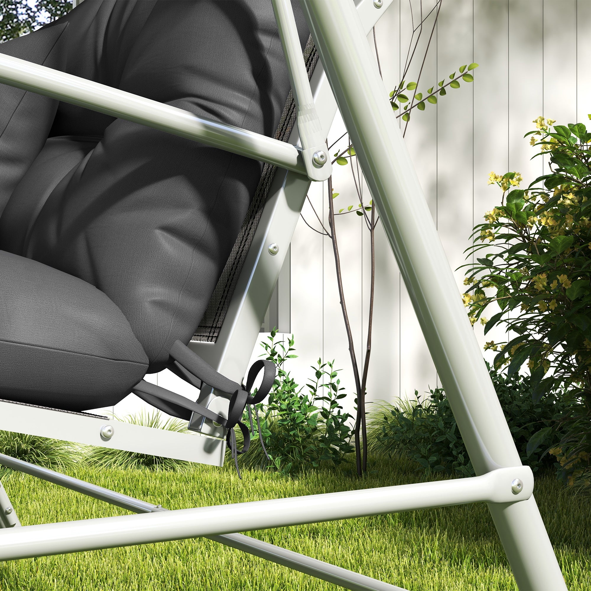 Outsunny Back and Seat Cushion Replacement with 2 Pillows, Patio Chair Cushions Set with Ties, Charcoal Grey 