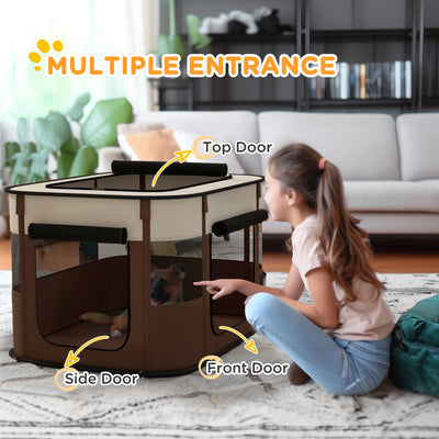 PawHut Foldable Dog Pen with Storage Bag for Indoor/Outdoor Use, Portable Pet playpen, with Ground Stakes - Brown 