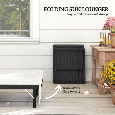 Outsunny Single Folding Rattan Sun Lounger, with Cushion - Black 