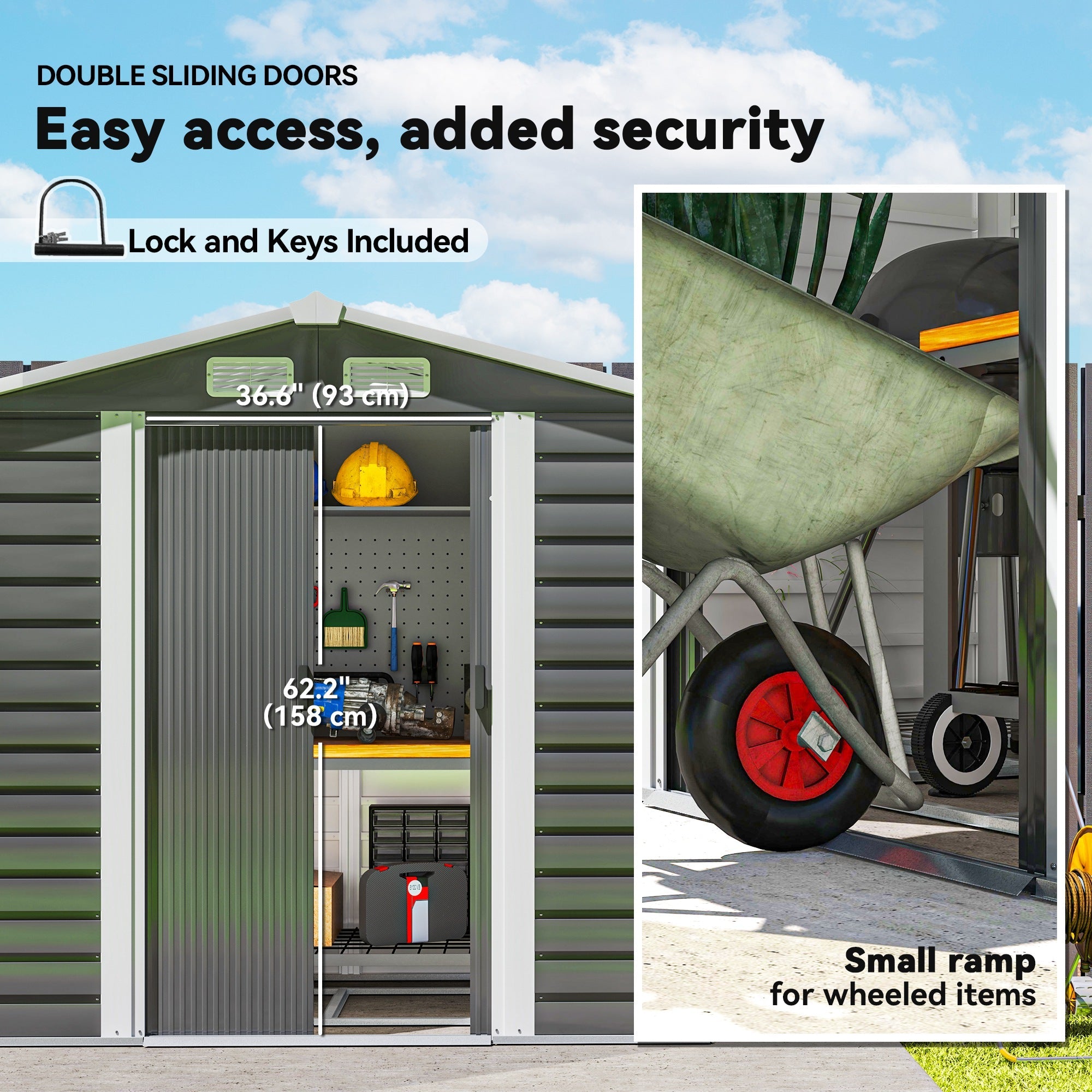 Outsunny 7 x 4ft Garden Shed, Easy to Assemble, Upgraded Galvanised Steel Frame with Foundation Kit, Double Doors with Lock, Outdoor Metal Shed with Vents and Gloves, Garden Storage Shed, Dark Grey 