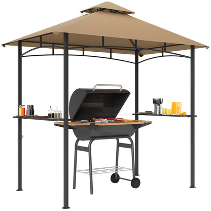 Outsunny 2.5M (8ft) New Double-Tier BBQ Gazebo Shelter Grill Canopy Barbecue Tent Shelter Patio Deck Cover - Khaki 