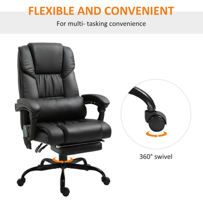 Vinsetto 6-Point Massage Office Chair, PU Leather Desk Chair with Adjustable Height and Footrest for Home Office, Black 