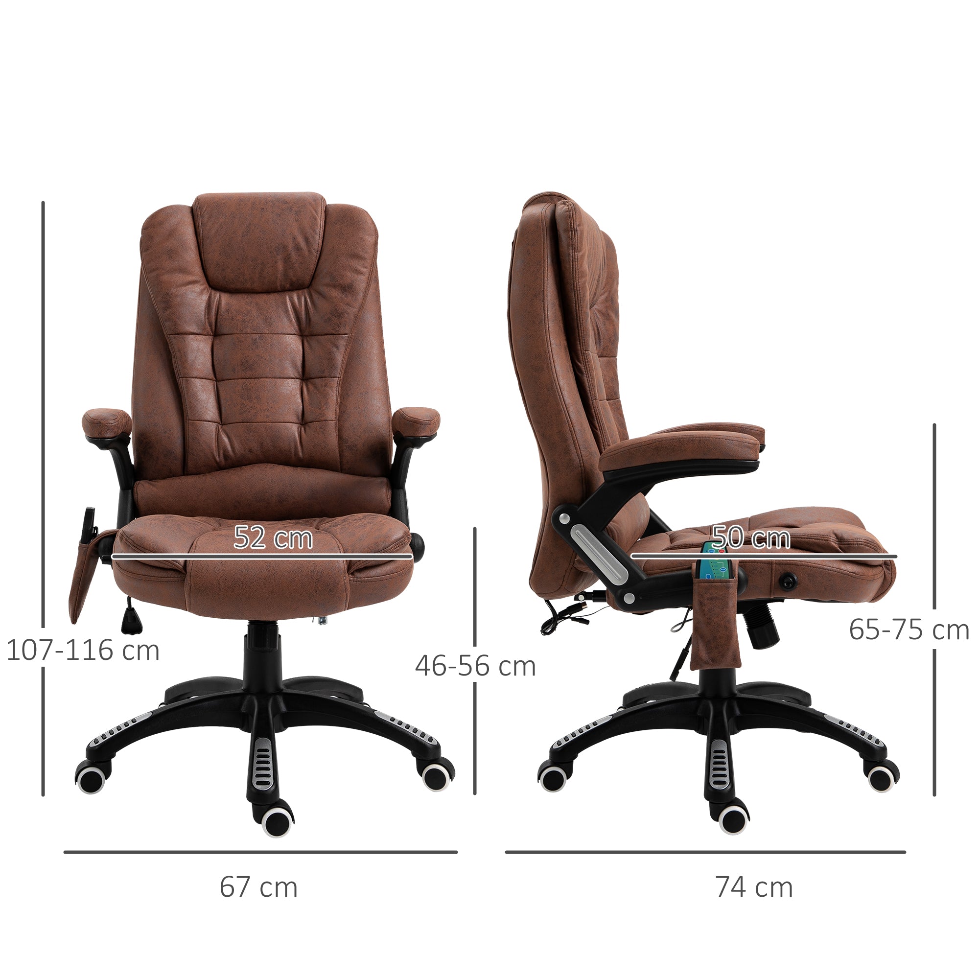 Vinsetto Massage Recliner Chair Heated Office Chair with Six Massage Points Microfiber Cloth 360\'c2\'b0 Swivel Wheels Brown