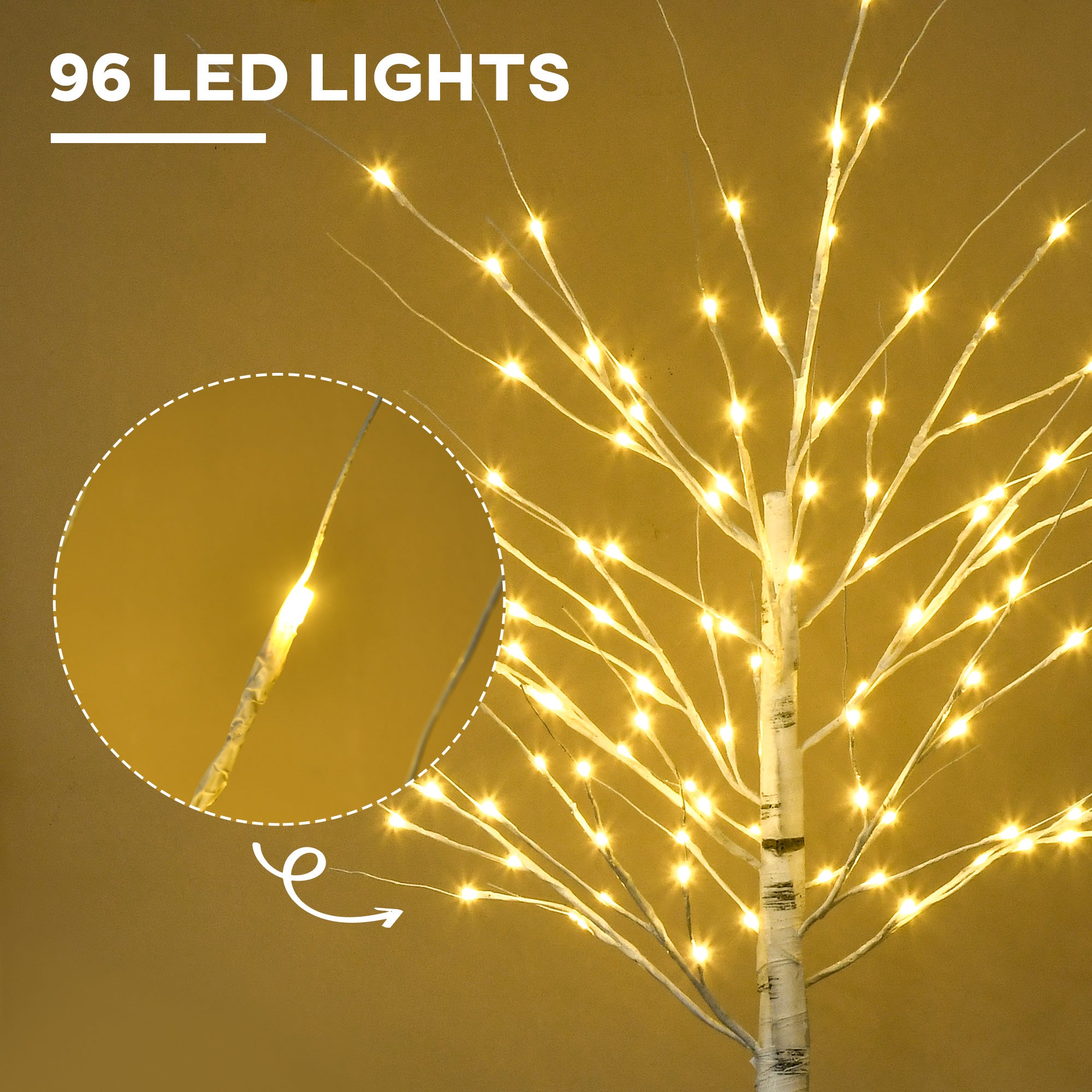 HOMCOM 6ft Artificial White Birch Tree Light with Warm White Pre-Lit LED Light for Indoor and Covered Outdoor Use 