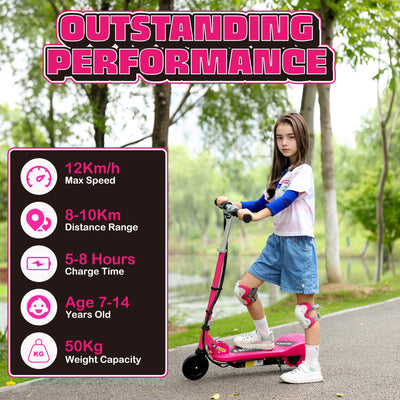 HOMCOM Foldable Electric Kids Scooter, Ride on, for Ages 7-14 Years, Pink 
