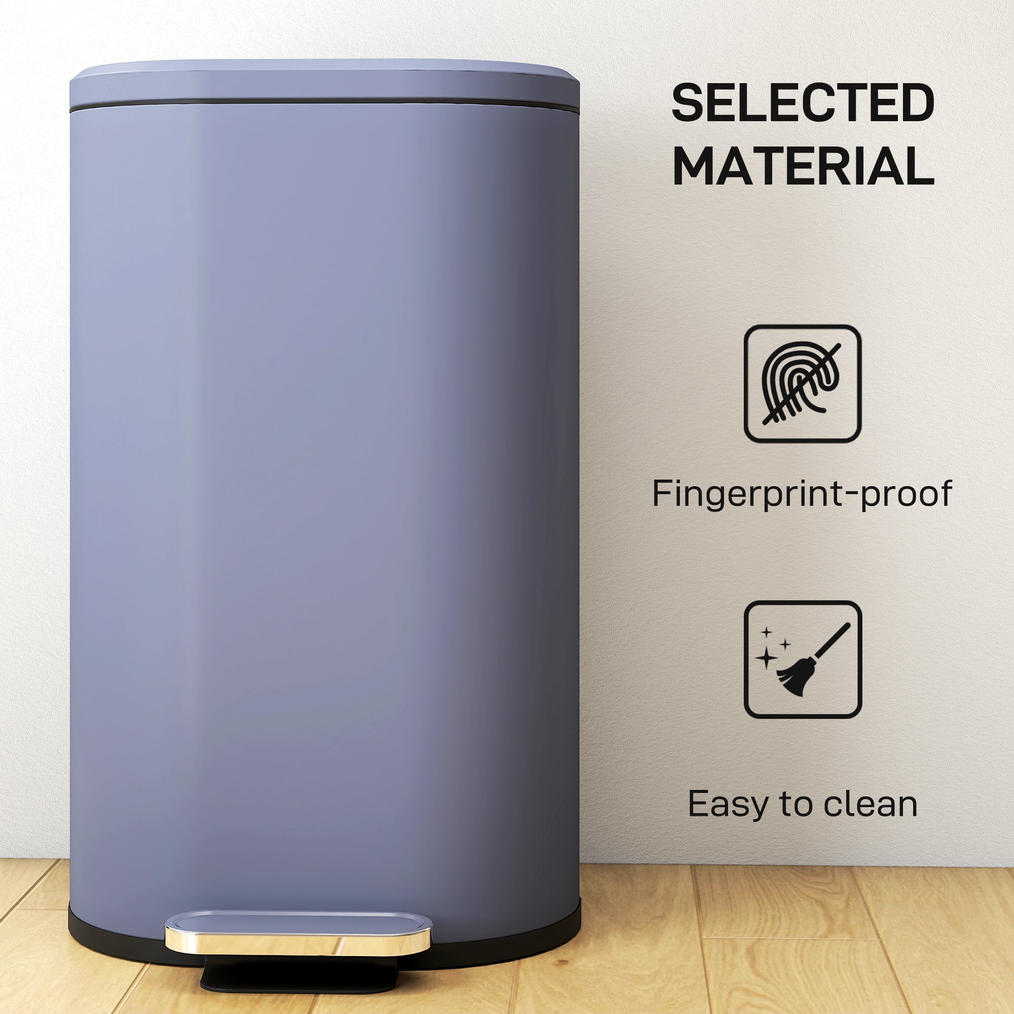 HOMCOM 30 L Modern Curved Kitchen Bin - Grey 