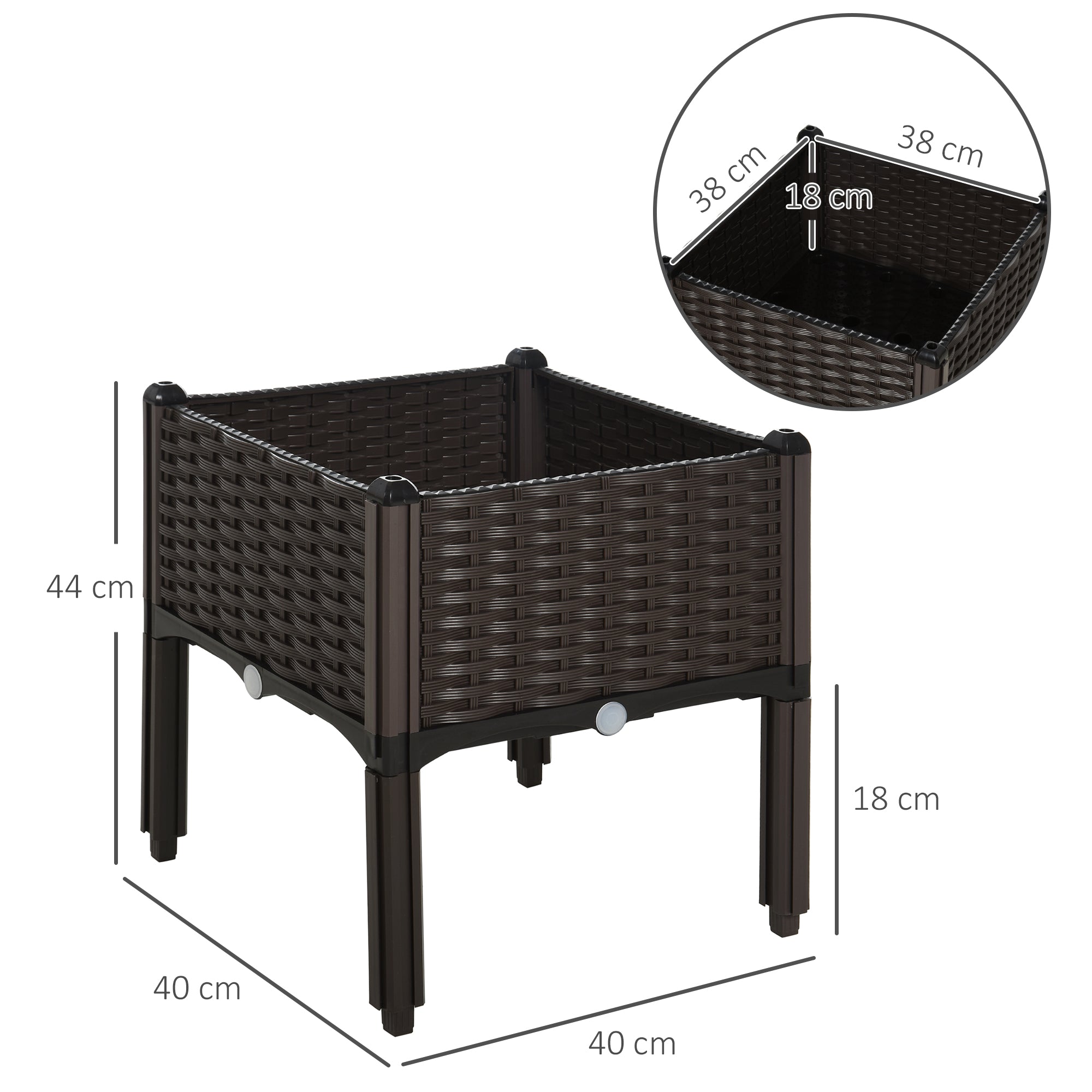 Outsunny Set of 1 26L Garden Raised Bed Elevated Patio Flower Plant Planter Box PP Vegetables Planting Container, Brown 