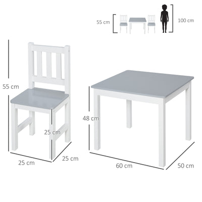 HOMCOM Kids Table and Chair Set 3 Pieces Toddler Preschoolers Desk with 2 Chairs for Indoor Study Rest Snack Time Grey 