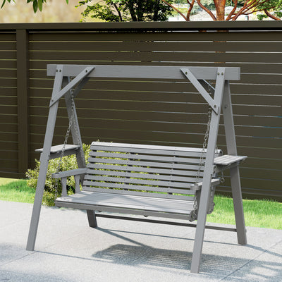 Outsunny Three-Seater Wooden Swing Bench, Dark Grey 