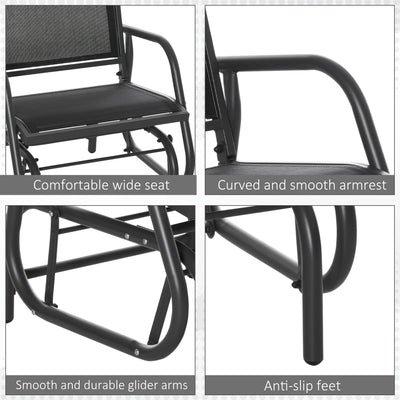 Outsunny Outdoor Gliding Swing Chair Garden Seat w/ Mesh Seat Curved Back Steel Frame Armrests Comfortable Lounge Furniture Dark Grey Black 
