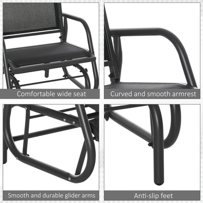 Outsunny Outdoor Gliding Swing Chair Garden Seat w/ Mesh Seat Curved Back Steel Frame Armrests Comfortable Lounge Furniture Dark Grey Black 