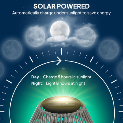 Outsunny Rattan Solar Lamp, Garden Solar Lantern with Auto On/Off Light, IP44 Waterproof, Decorative Outdoor Rattan Lamp for Porch, Pathway, Grey 