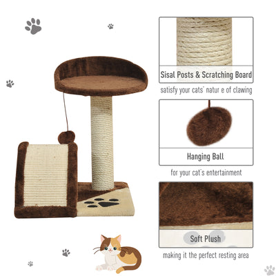 PawHut Cat Tree Scratching Scratcher Post Kitten Activity Centre Climber Hanging Ball Brown 