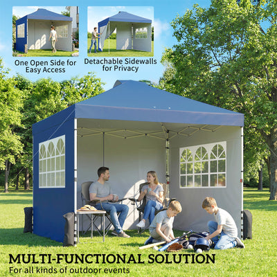 Outsunny Pop Up Gazebo Waterproof Height Adjustable Canopy with 3 Sidewalls Wheeled Bag for Parties 3 x 3 m Dark Blue 