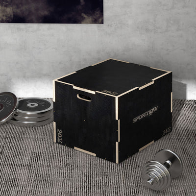 SPORTNOW Multi-Faceted Jump Box, Wooden Step Up Box, for Home, Gym, Exercise, 51/61/76cm- Black 