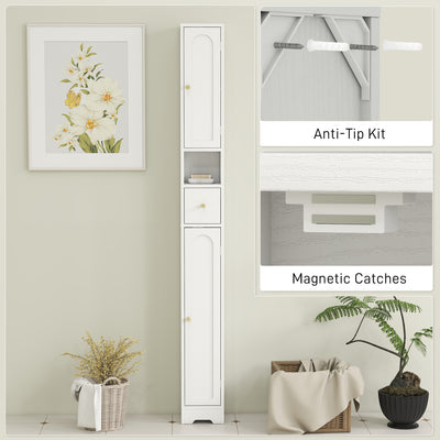 HOMCOM 185 cm Tall Bathroom Cabinet with Arched Doors - White 