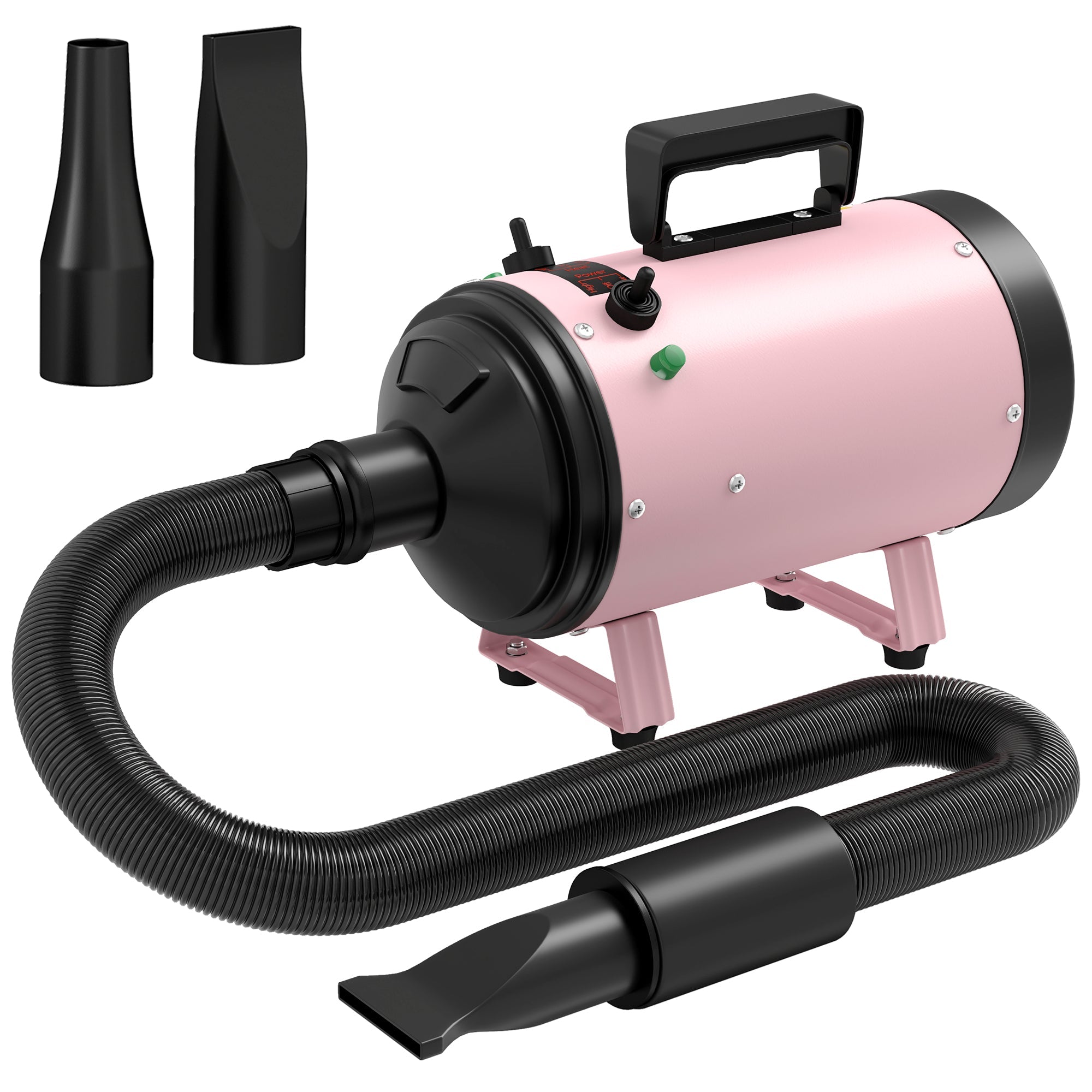PawHut 2200W Dog Hair Dryer with Adjustable Temperature & Velocity, 3 Different Nozzles, Pink 