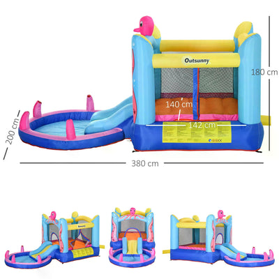 Outsunny Bounce Castle Inflatable Trampoline Slide Pool Octopus Design 3.8 x 2 x 1.8m 