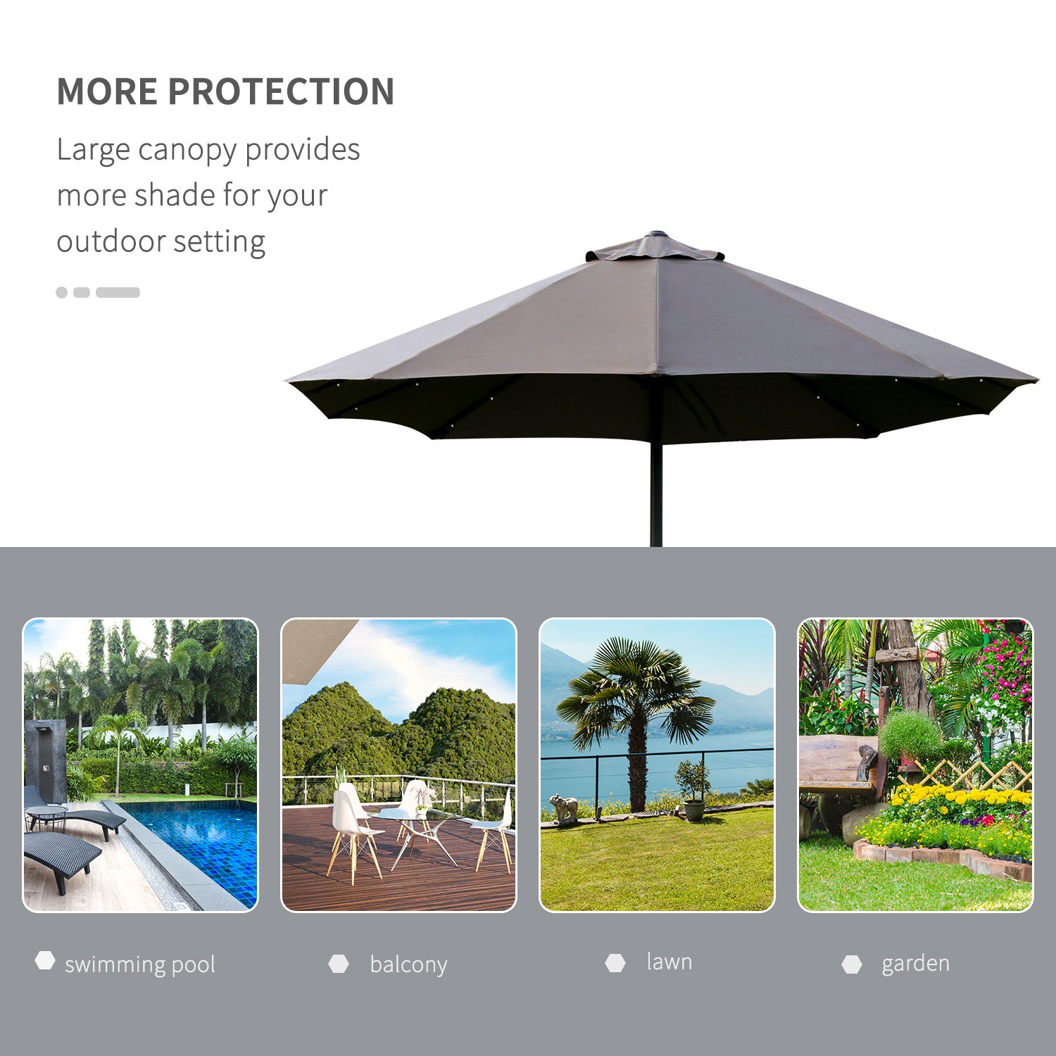 Outsunny 4.4m Double-Sided Sun Umbrella Patio Parasol LED Solar Lights Dark Grey 