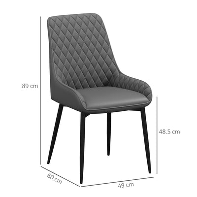 HOMCOM Set of 4 Quilted PU Leather Dining Chairs with Metal Frame 4 Legs Foot Caps Home Seating Modern Stylish Executive, Grey 