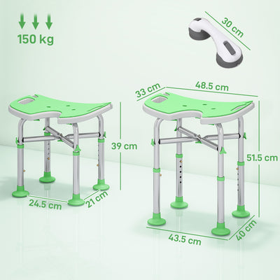 HOMCOM 39-51.5cm 'U' Seat Padded Shower Stool - Green 