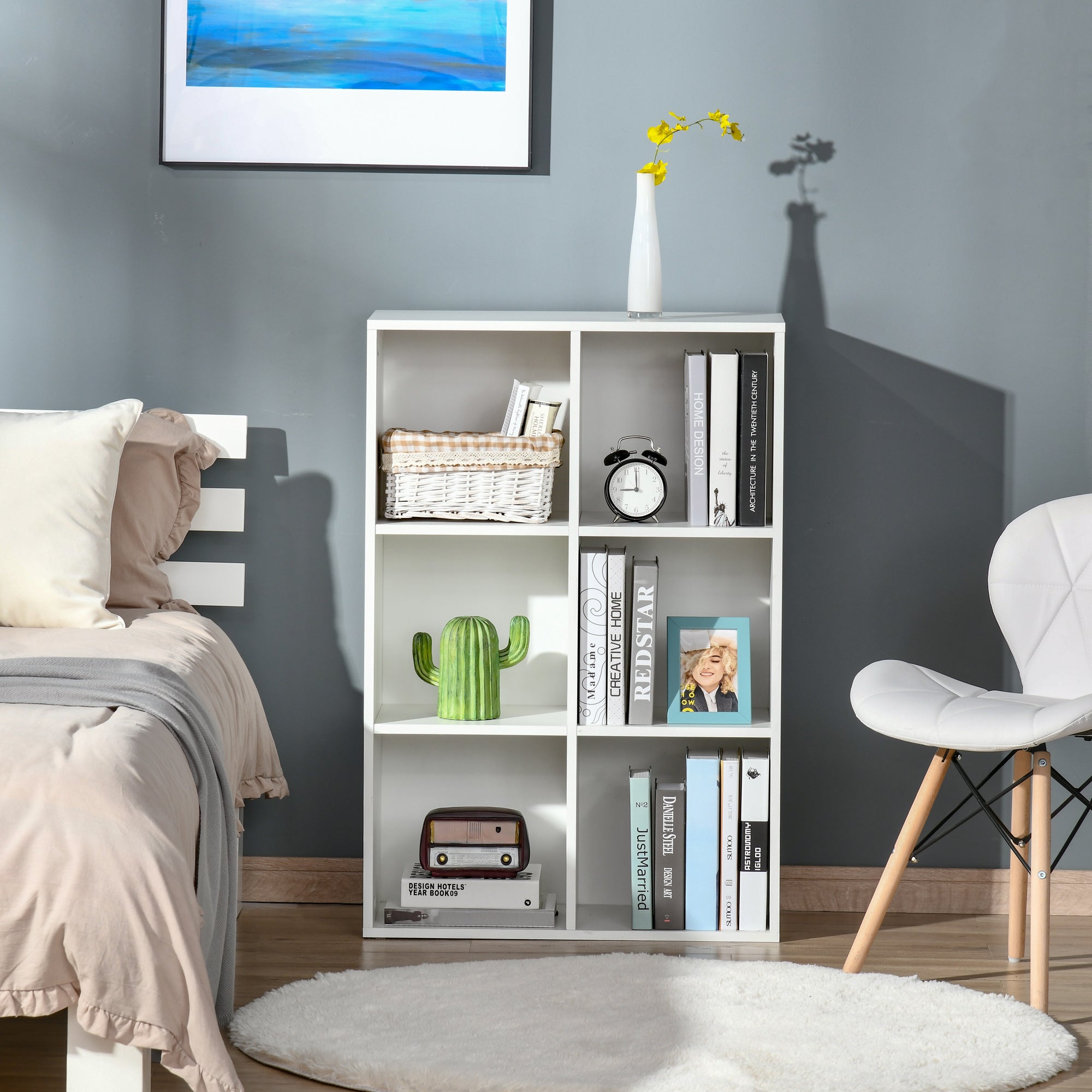 HOMCOM Six-Cube Bookcase - White Wood Effect 
