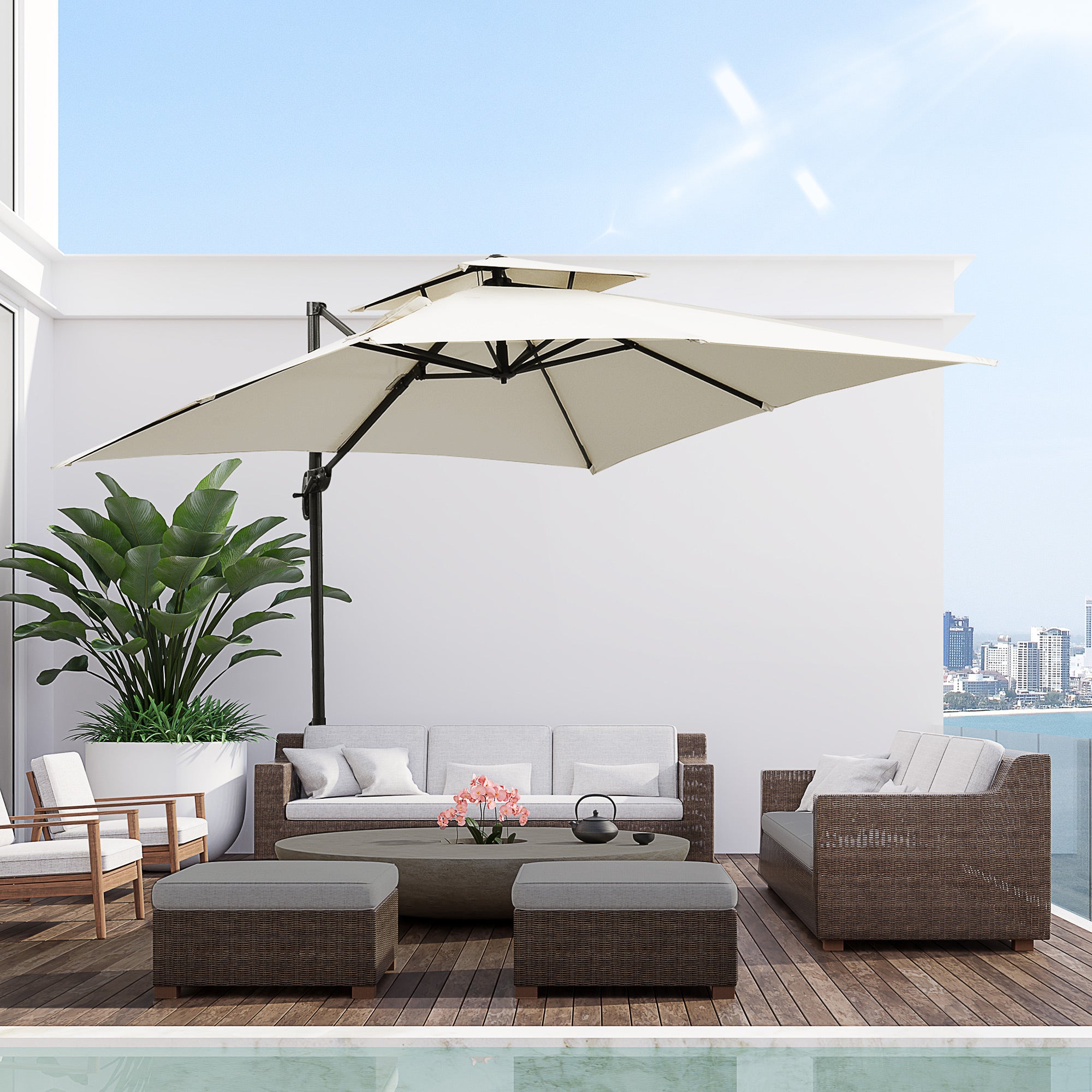 Outsunny Steel Frame Outdoor Roma Cantilever Umbrella 