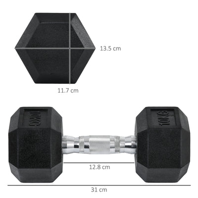 HOMCOM 2x10kg Hex Dumbbells Set Rubber Dumbbells Weight Lifting Equipment Fitness Home Gym 