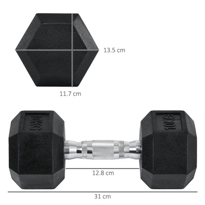 HOMCOM 2x10kg Hex Dumbbells Set Rubber Dumbbells Weight Lifting Equipment Fitness Home Gym 
