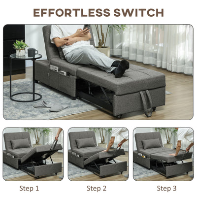 HOMCOM Four-In-One Single Sleeper Chair - Dark Grey 