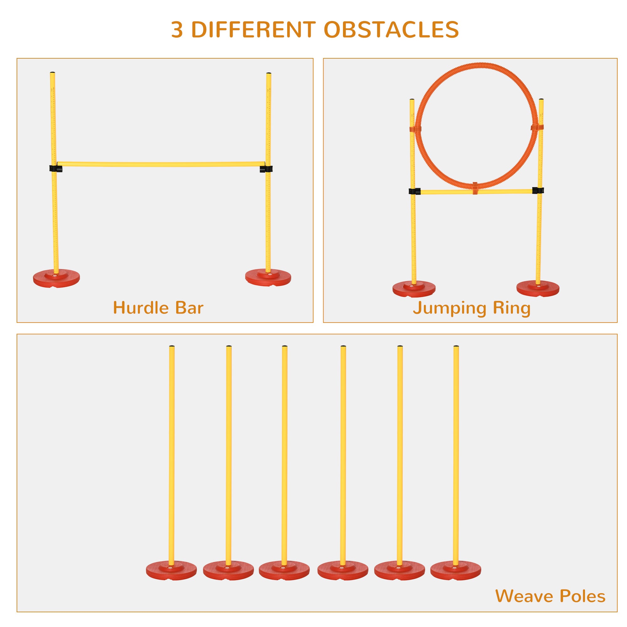PawHut Dog Agility Equipment Training Portable Obstacle for Pet w/Adjustable Hurdles, Jumping Ring, Weave Poles 